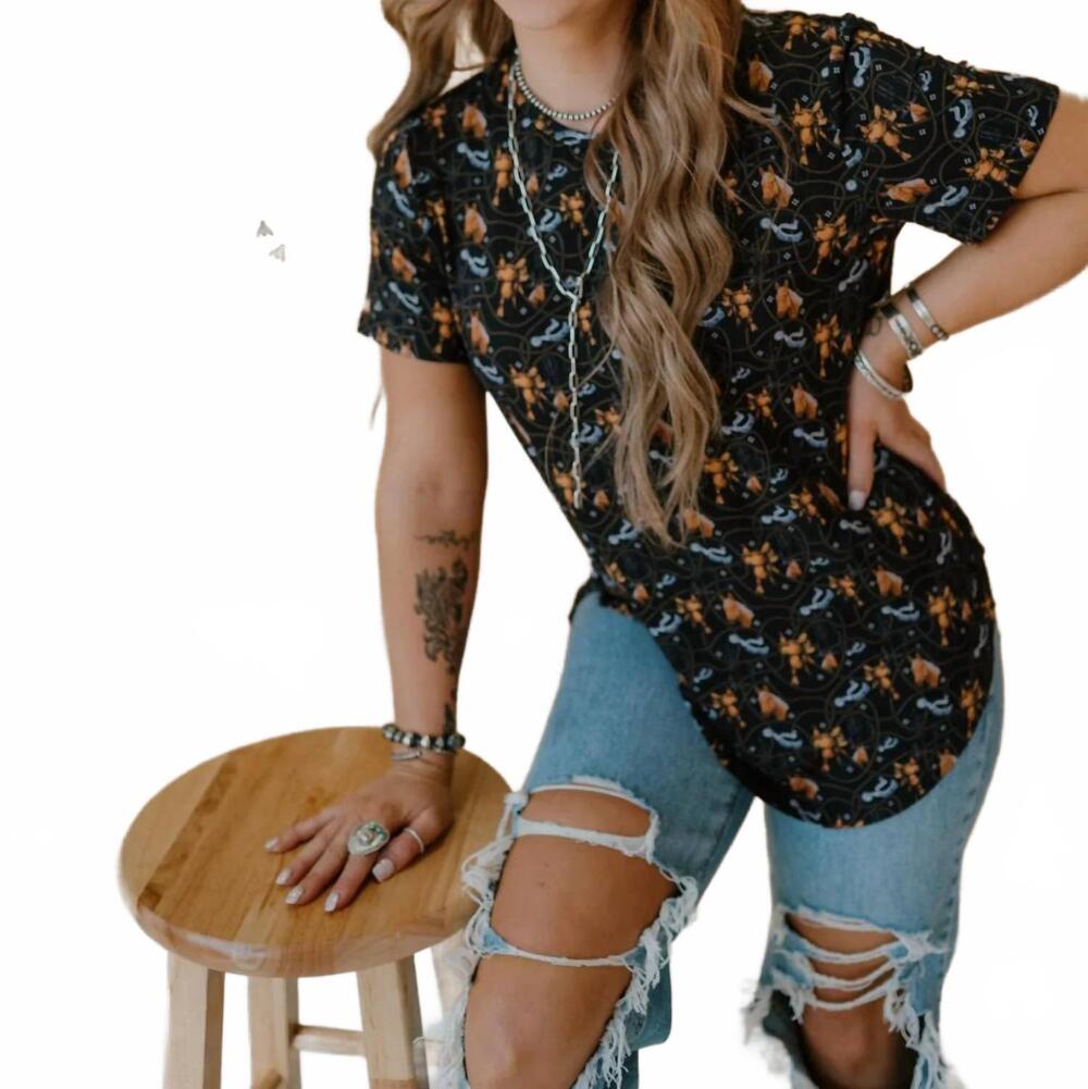 NEW 2FLYCO senora saddle short sleeve tee in black
